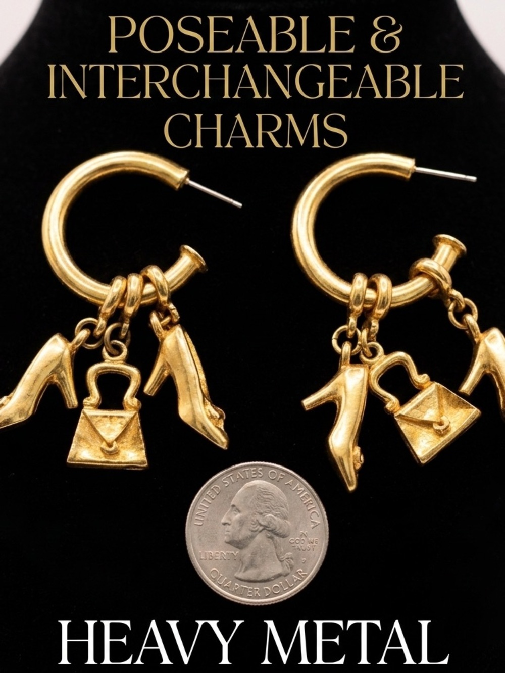 Vintage Heavy Gold Tone Interchangeable Charm Hoop Earrings - Heels & Handbags